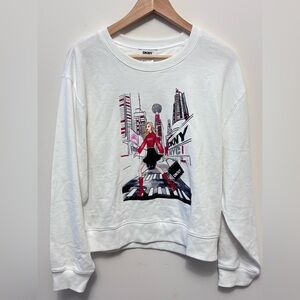 DKNY White Sweater with City Graphic